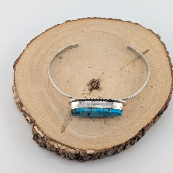 Navajo Bracelet Handmade Sterling Silver Kingman Turquoise Jewelry Sz 6.75in.*** - Picture 10 of 10